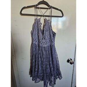 Free People Adella Lace Burnout Purple Mini‎ Slip Dress Boho Gypsy Fairy